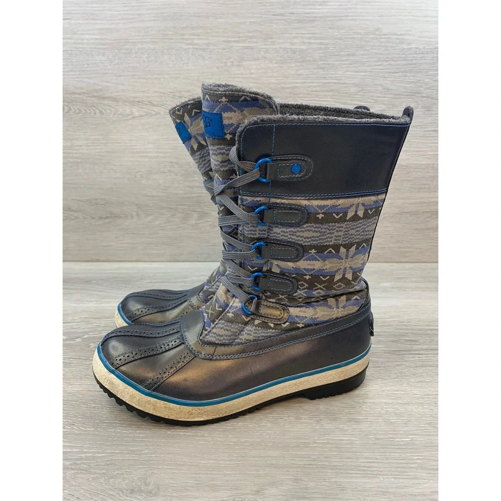 UGG‎ Australia Adirondack Women's Tall Blue Winter Boots Fair Isle Shoes